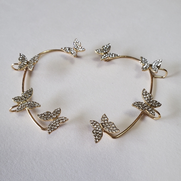 Silver Plated Metal Crystal Butterfly Ear Clips For Women Sparkling Zircon - Picture 7 of 10